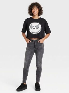 Disney Black Tee with White Jack Skellington Face